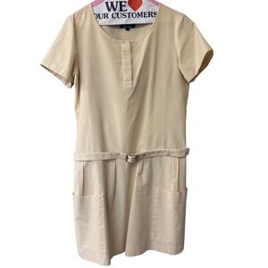APC Rue Madame Paris Cotton Grid Check Belted Mini Dress Cream Tan Size Small